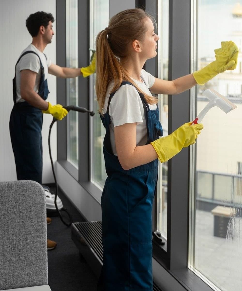 Professional team providing cleaning services in a modern living room in Truro, Nova Scotia | Dusty Moose